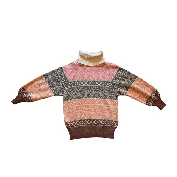 Escada Sweaters - Vtg 80s Laurel Escada Pink Orange Brown Pine Tree Oversized Turtleneck - Size L